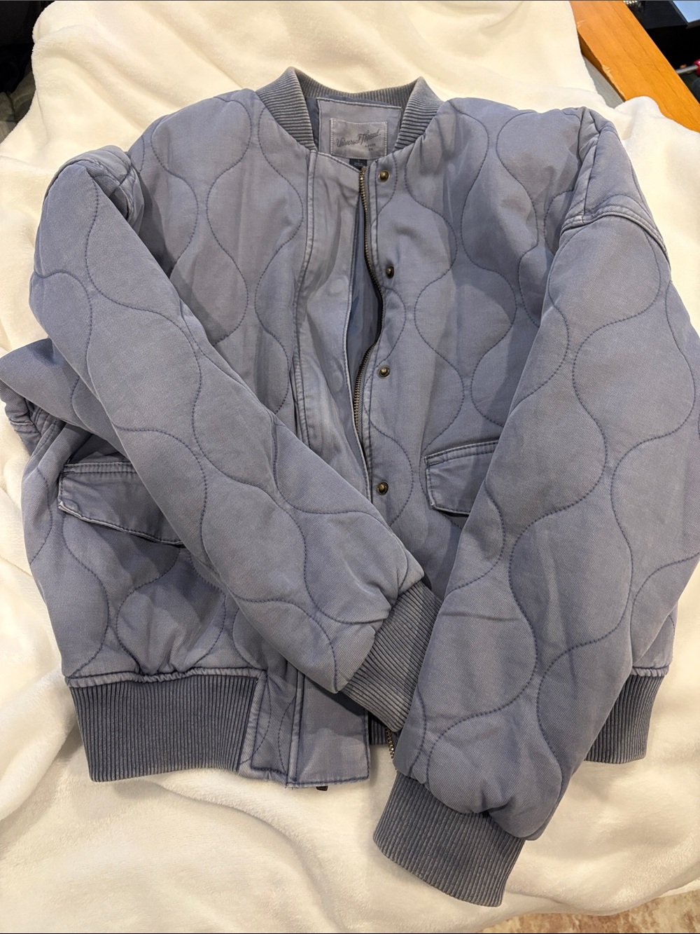 Universal Thread Quilted Bomber Jacket in Light Blue